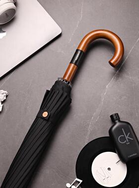 左都木把长直柄黑色雨伞超大号加固加厚抗风暴自动伞男士家用双人