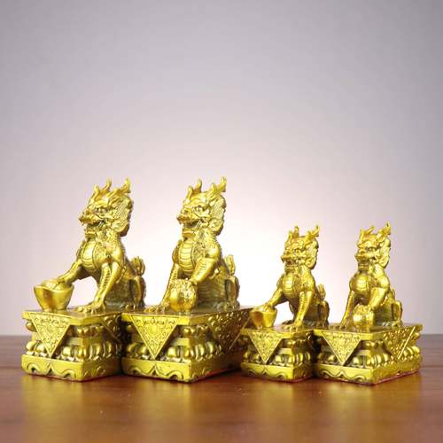 铜送宝麒麟采宝麒麟一对家居书房客厅装饰铜摆件铜麒麟