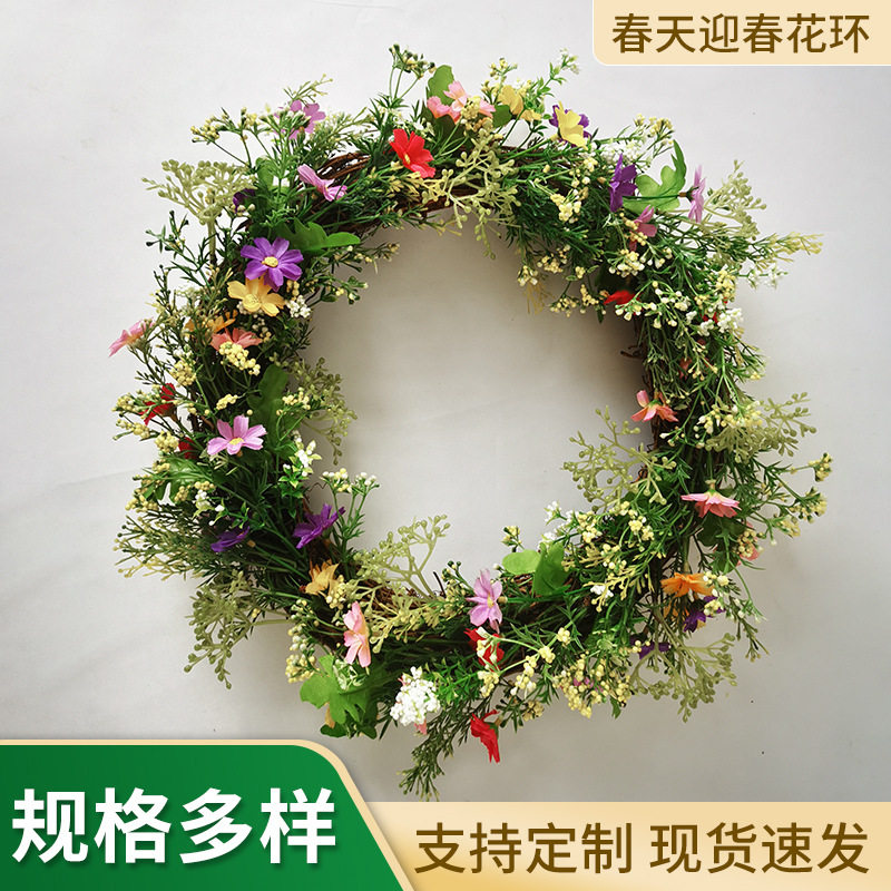 现货批发商场装饰仿真植物办公室墙上挂饰仿真春天迎春花环