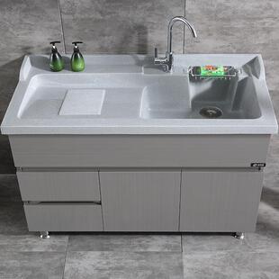 法伊诺不锈钢洗衣柜简约阳台柜石英石洗衣池带搓板浴室柜组合