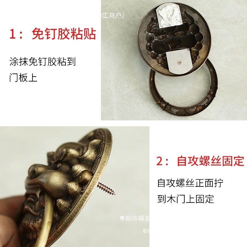 狮子头大拉门环打孔把把大门拉手仿古免兽头粘贴麒麟头虎头纯包邮