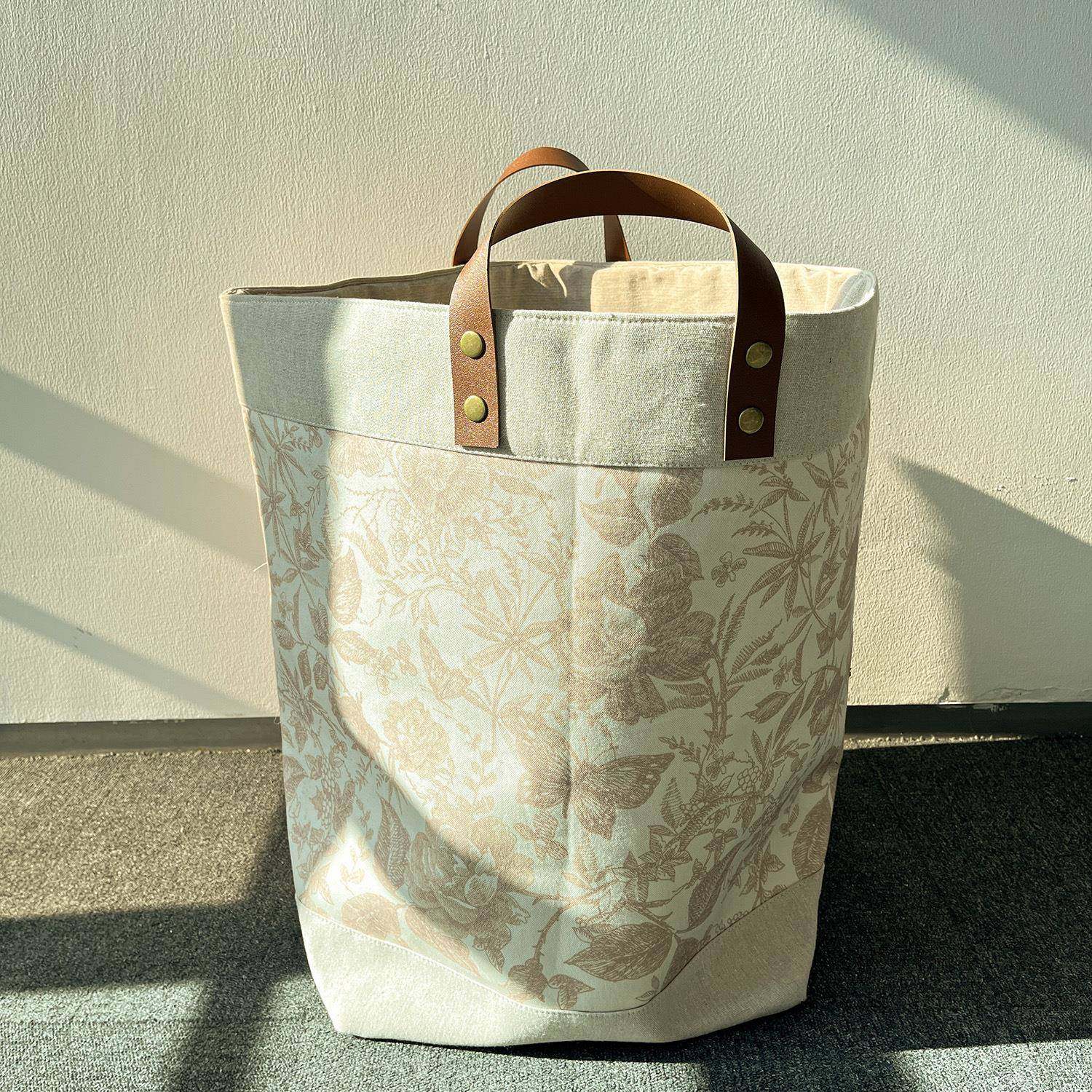 Funlife2025新品米色玫瑰棉麻帆布收纳包束口多用途帆布包SNB001