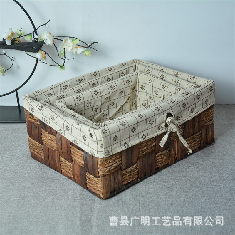 跨境日韩北欧风编织收纳篮子三件套编织收纳筐储物方形布艺收纳盒