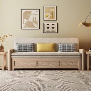 木白蜡CTD实木客沙发书床多功能推拉储物双人床房厅折叠伸缩冬夏