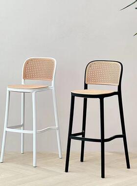 欧塑料椅仿藤编吧台家用民zb-174B户外阳台高脚椅宿网红椅咖啡店