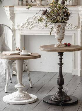 实木风铁艺小茶几古做客厅美式lof复t工业圆旧桌甜品店圆形小MY桌