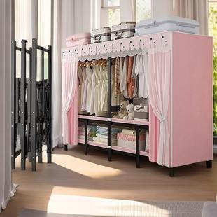 简易折叠衣柜全钢加厚免架安装 钢管加HVW粗外出罩链拉全密闭租房