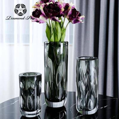 钻星艺术直摆玻璃花瓶高石级感插筒花器轻奢家居软装件ATE花瓶