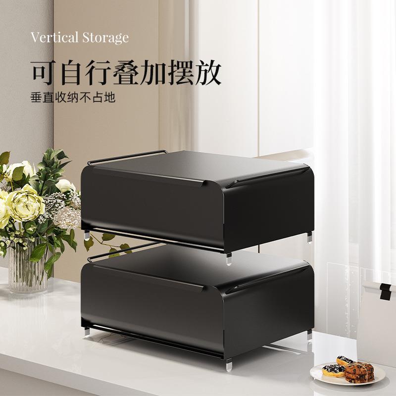 防尘咖啡机台盒面收纳可叠加DJZWJ桌面物置架咖啡角带抽可屉抽拉