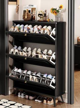 黑色实木超薄鞋柜家用门口翻斗鞋柜HSI式户外鞋架2025款入法玄室