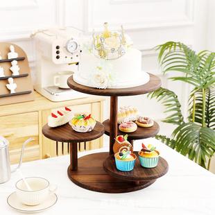 甜实木甜品台摆件无品牌 多层纸杯蛋糕桌食零展示架原木品架木制