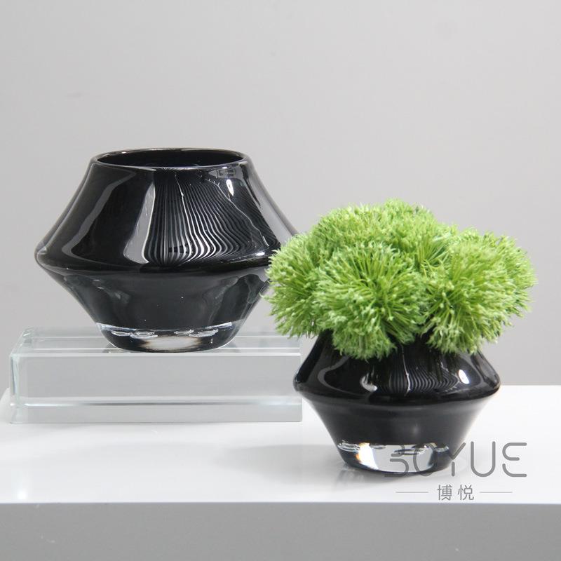 样板售楼处前台黑色间飞碟桌琉洽璃花瓶玄关柜酒店茶室装饰JX7704