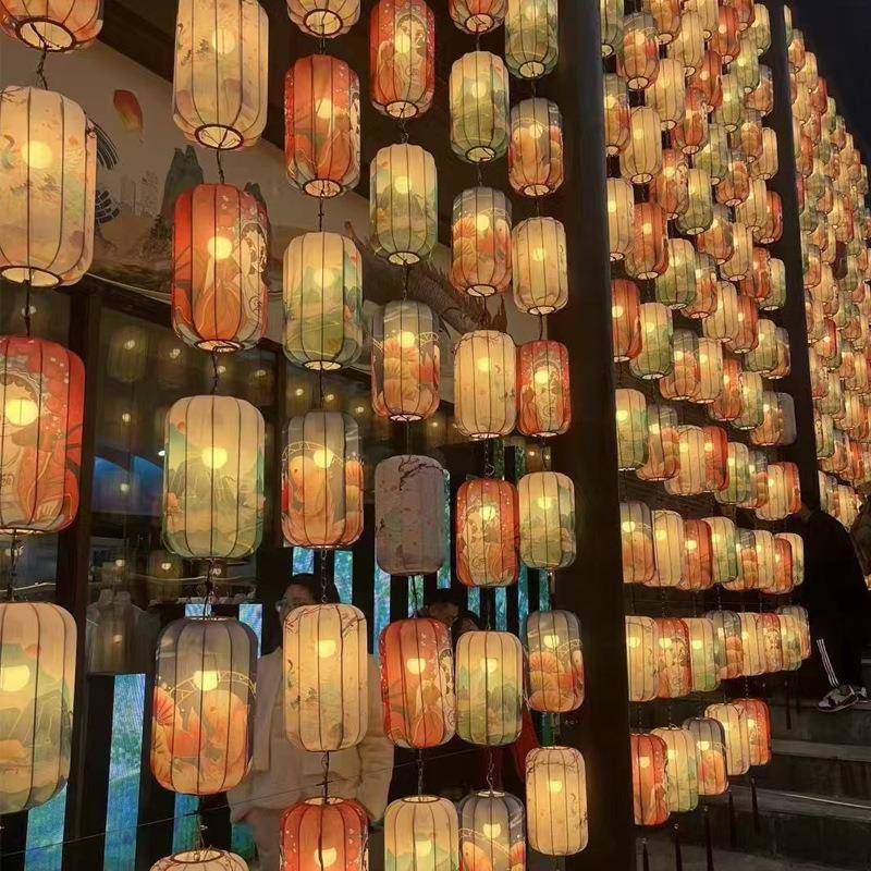 新中式国潮布墙艺灯笼复冬古风LYC户室市集街外道装饰瓜国潮风发