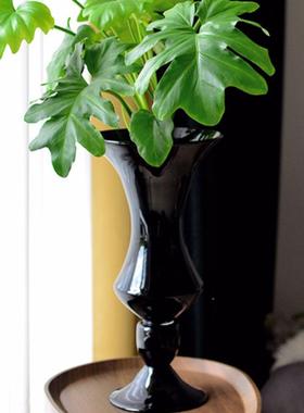 中古法手工玻璃黑色式高级花瓶高级感RGB复软装花器古客厅卧室摆