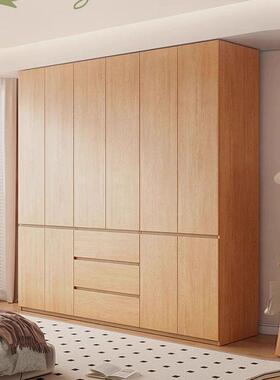 lw0全实木衣柜橡木家用卧室18mm大衣橱柜子免拉手原木风柜子全屋