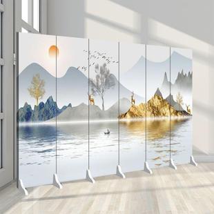水墨山水画屏大风隔移断客厅新式 遮挡折叠可动办公室酒4032店厅中