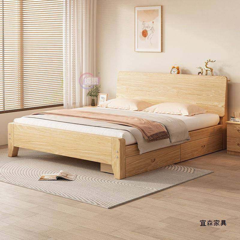 出租房双人床主卧1.8米1床PDE架现代简1约单人床.2米床全.实木5米