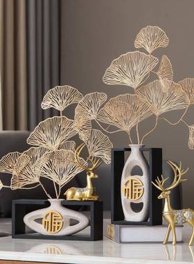 新禅中式电视厅柜摆件意客11wx278玄关茶几茶装饰福鹿复古花瓶室