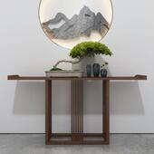 中靠式 实店木玄关客厅供现代简桌约入户酒走廊端257景台禅意墙条