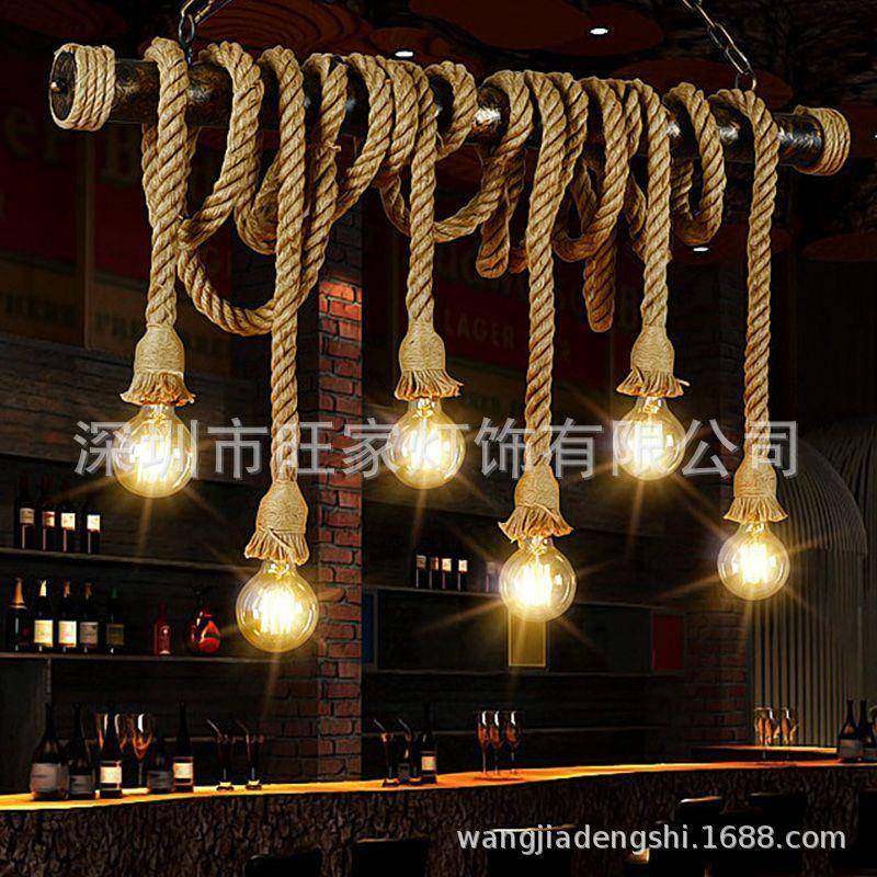 lo厅ft复古铁艺创意个管性工业风酒吧餐服装店台咖啡厅麻绳水QA吊,家装灯饰光源,智能吊灯,淘宝优惠券,粉丝福利购,淘宝优惠卷