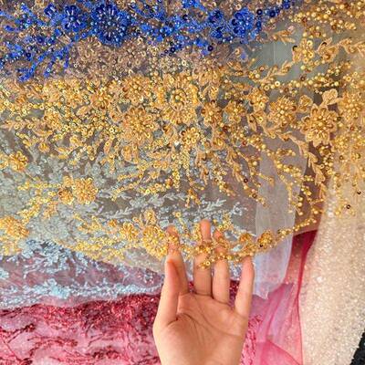 新款品质多料色软蕾丝布料亮片钉绣婚纱礼服网纱DYI装EAB高饰辅花