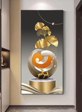 玄关饰画高级装感走轻奢麋金色树叶廊过道挂画样板间软TSO装挂鹿