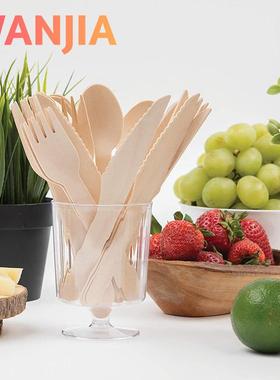 厂冰现货家可降解桦木一次性木质叉勺西餐LJD甜品淇淋奶茶木刀叉