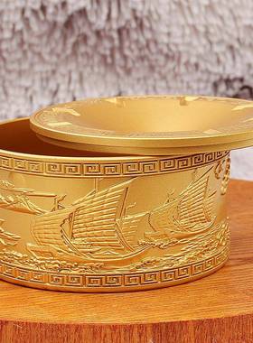 黄铜烟灰缸办公室客防厅漏斗式回纹一风帆风顺大烟缸面桌D-040724