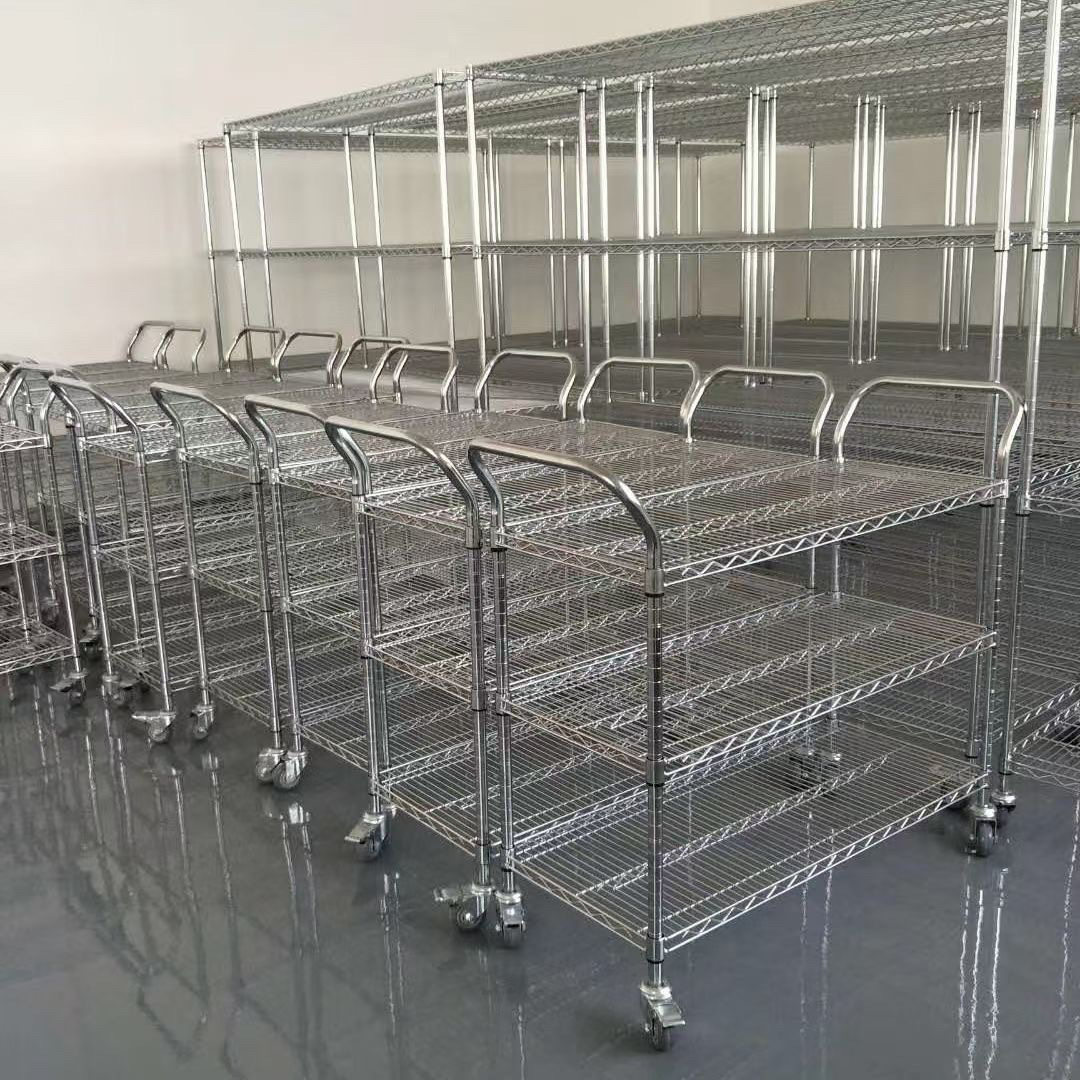 双层三层镀铬线网物料手推车分拣货车间周转车不锈钢防静电带刹车