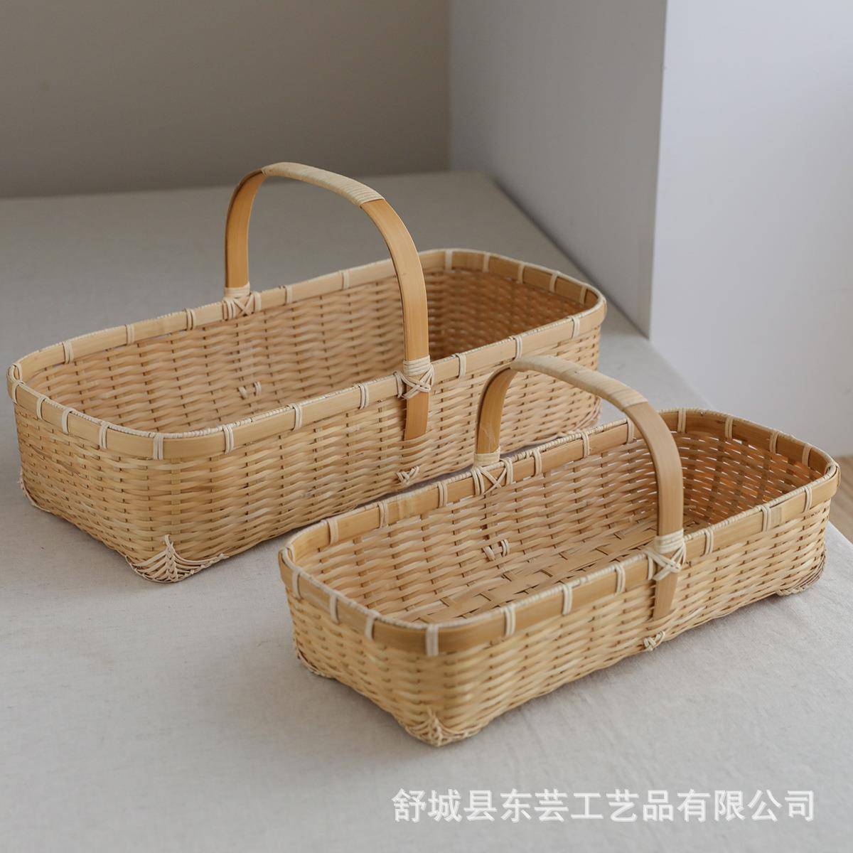 出口订单竹编收纳篮水果篮野餐篮面包篮直销纯手工编织面包篮