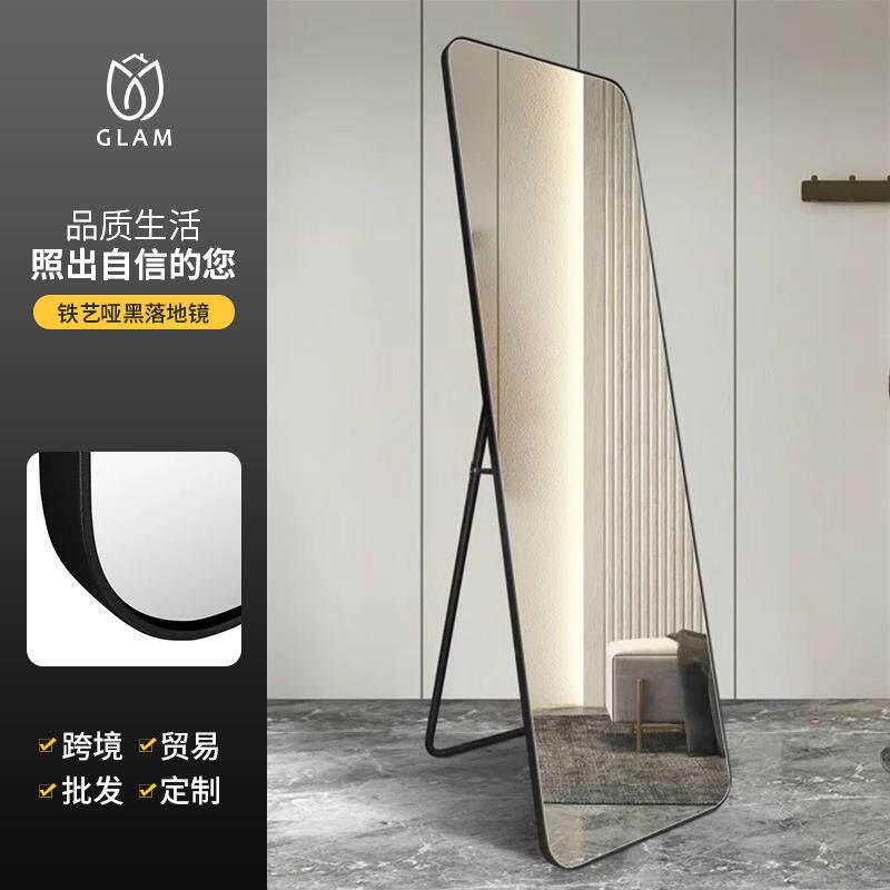 铁艺哑黑玄关落地镜现代简约玄关镜梳妆镜方形穿衣镜