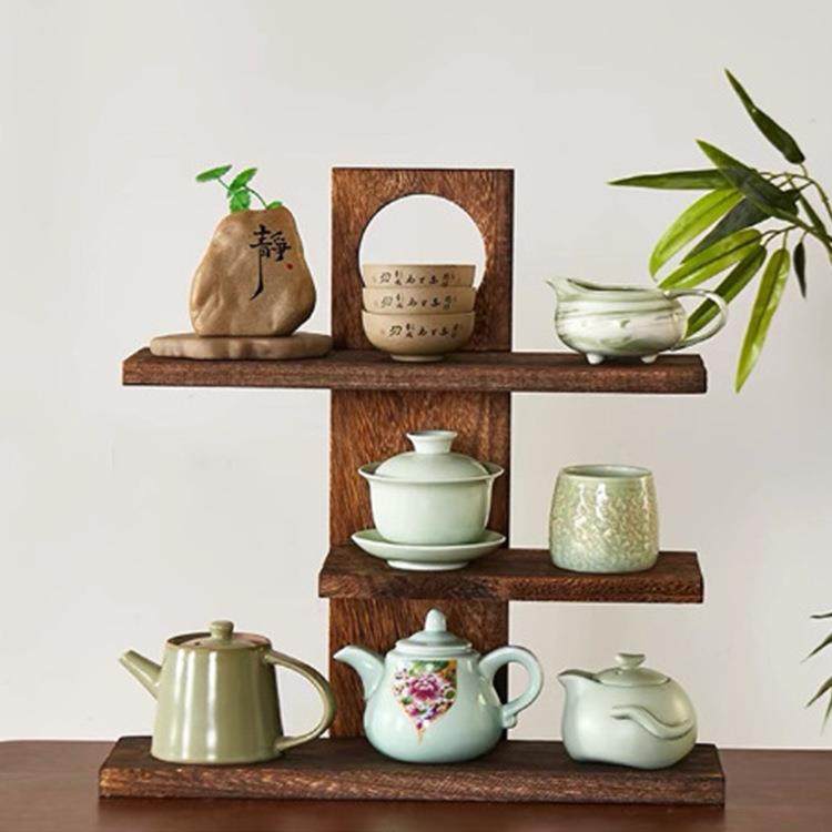 茶席茶具收纳架桌面三层创意收纳架桌面博古架功能分区木制置物架,电子元器件市场,其它元器件,淘宝优惠券,粉丝福利购,淘宝优惠卷