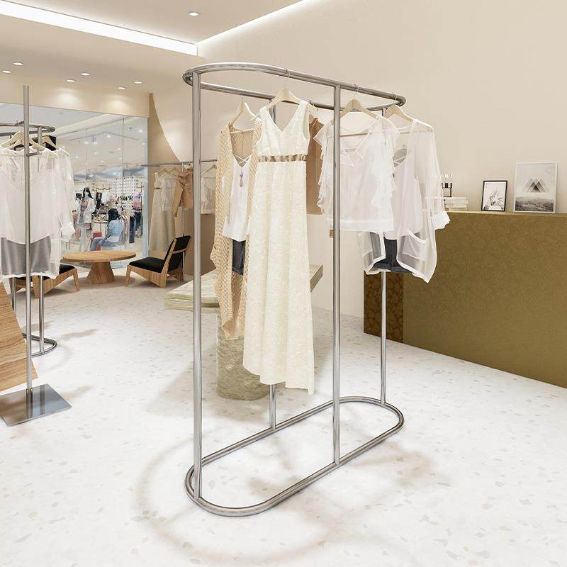 服装店展示架落地式女装店不锈钢挂衣架男女童装货架椭圆形中岛架
