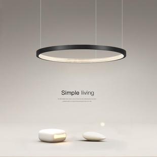 全铜无极调光客厅吊灯别墅复式极简黑色圆环圆形餐厅卧室光环灯具