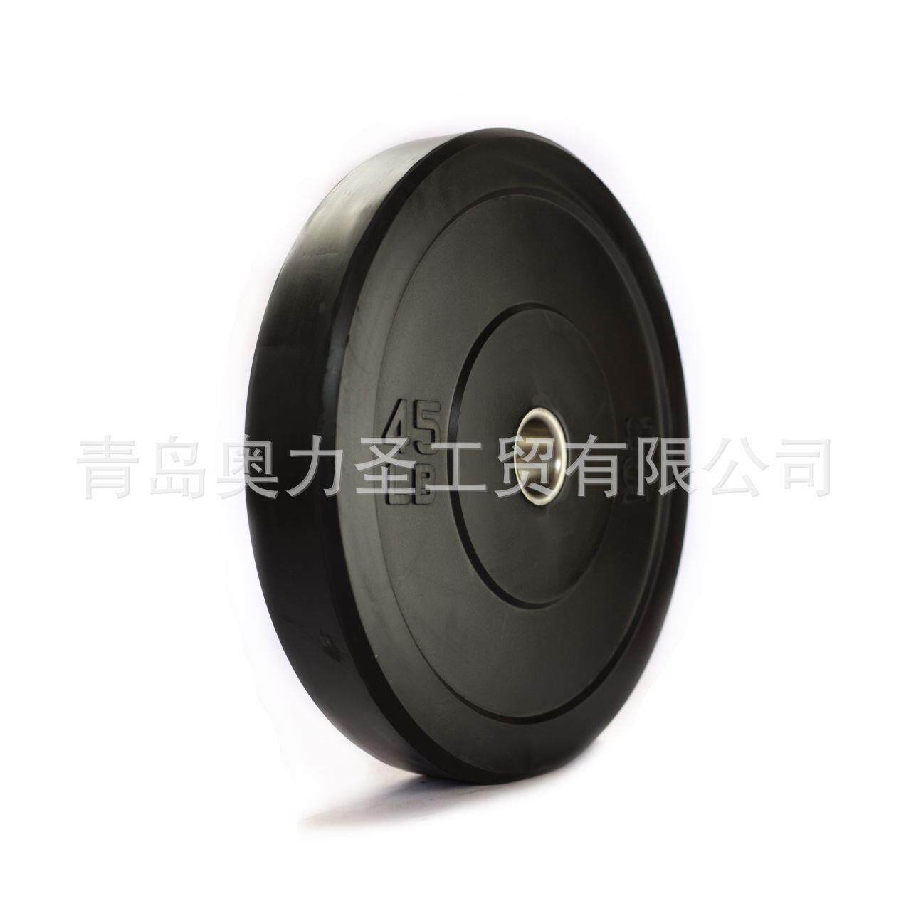 全胶杠铃片普通片大孔径训练片高弹高温片纯黑颗粒健身房高弹耐磨