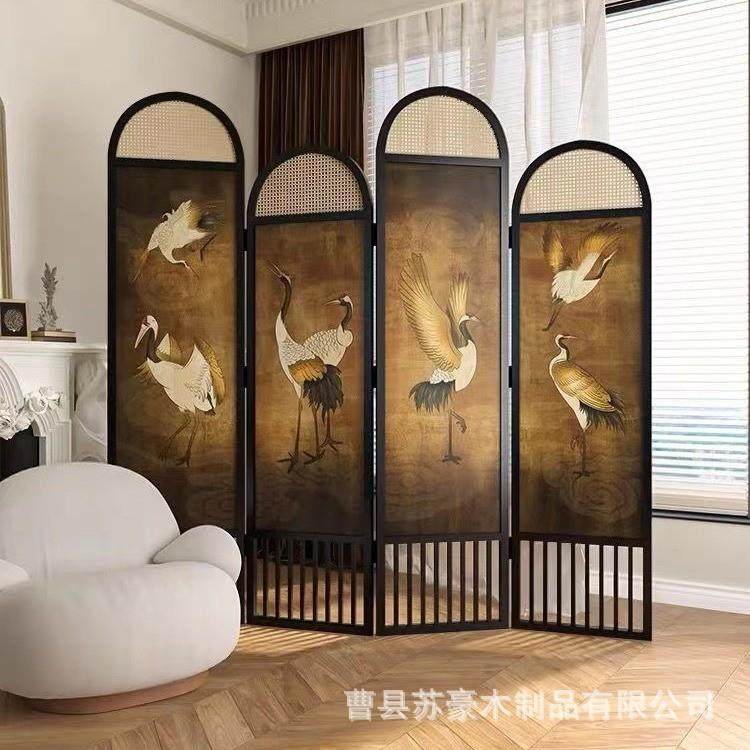 入户可移动法式屏风复古美式家用实木隔断折叠移动玄关客厅新中式