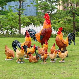 大公鸡母鸡摆件户外玻璃钢模型动物雕塑园林景观饭店门口装饰