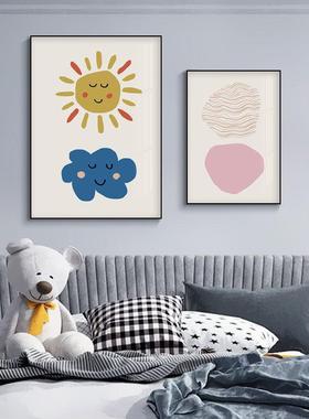 现代简约创意可爱卡通云朵太阳爱心字母装饰画儿童房母婴室版画