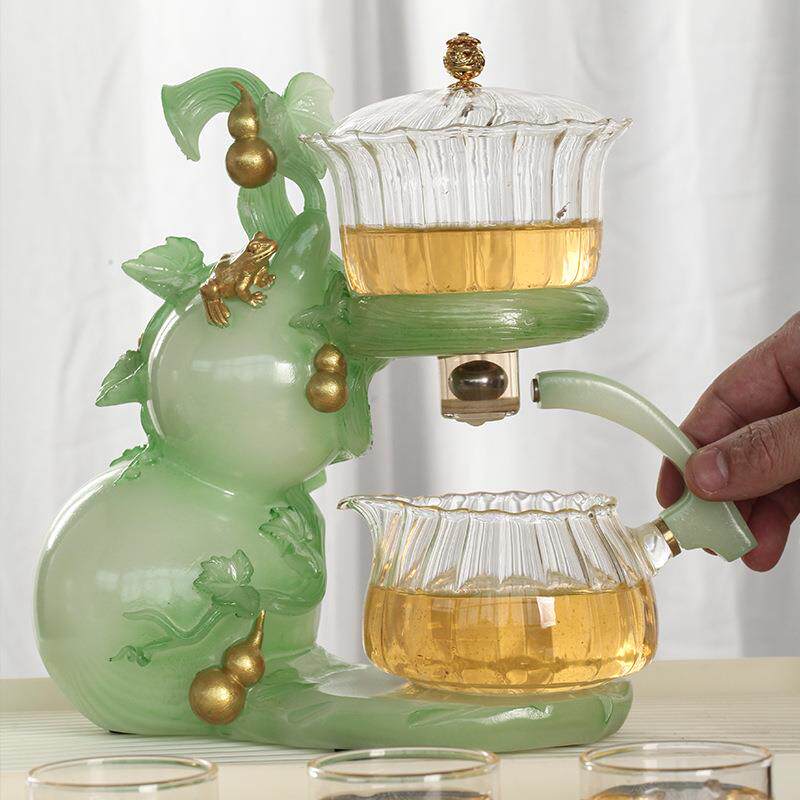 福寿满堂懒人防烫玻璃全自动茶具套装高硼硅耐高温泡茶器简约茶壶