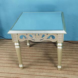 美式复古实木沙发茶几小桌子客厅阳台长方形做旧雕花边几法式家具