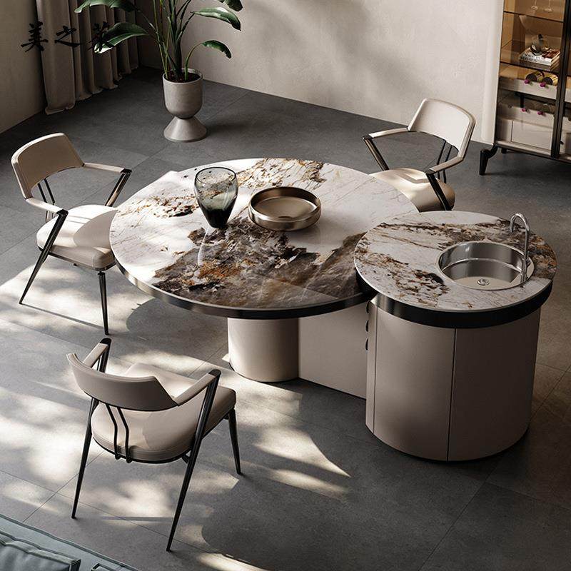 意式轻奢餐椅极简后现代靠背椅设计师不锈钢真皮扶手椅泡茶主人椅