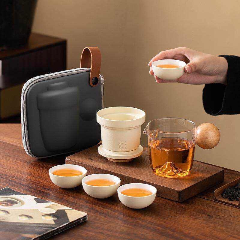 便携式旅行茶具小套装简易户外随身陶瓷功夫泡茶壶茶杯露营快客杯