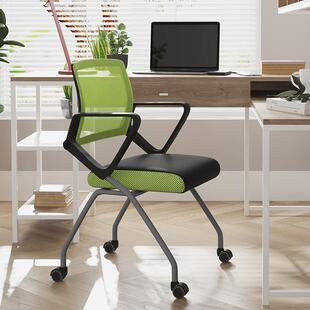 折叠办公椅子电脑椅带轮会议培训椅折叠靠背椅子家用学习滑轮座椅