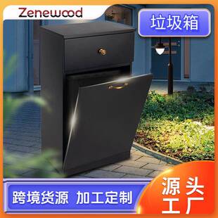 户外垃圾桶家用嵌入式不锈钢垃圾箱翻盖大容量置物收纳柜大号