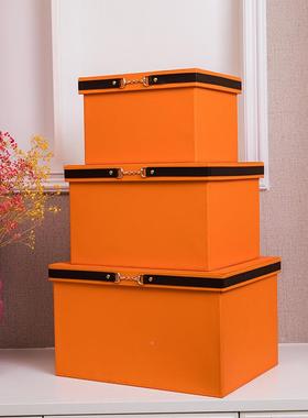 BK9K家储物箱柜整箱特大CQU号皮质样板房装饰理摆件橙色用衣衣帽