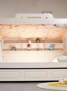 下RYM铺儿童上下床1子母床家帐用蚊高书低床双层床道绣花形挡2梯