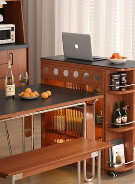 中古岩能板岛台餐桌一体小多户型家YPZ用可风伸缩胡桃木纹功吧台