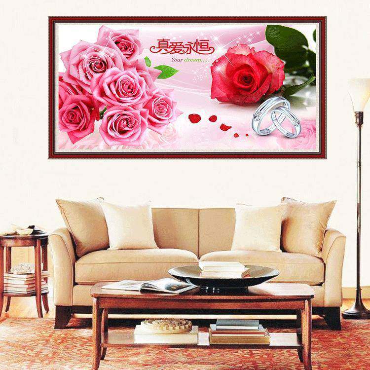 花十绣字真爱永恒玫瑰画钻石结50491婚新款满客厅卧室钻5砖石贴秀
