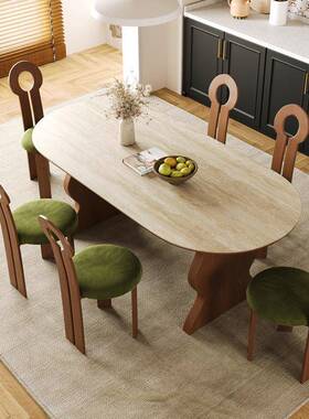 法式新款中古风桌实餐桌岩餐椅组合设计板师创意IYC木艺术饭桌复