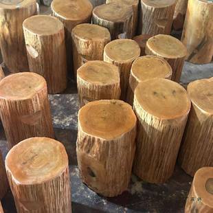 根凳子实木子原墩雕支木树桩木桩底座茶HKA几茶桌配凳大板架圆木